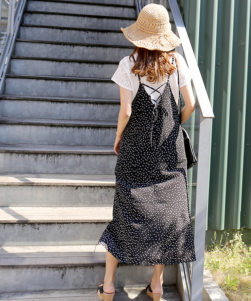 n'ee-ne（ネーネ）の「レース切り替えTシャツ+キャミワンピース（ワンピース・レディース・ブラック/ネイビー/ドット/キナリ/パープル・M/L）」の13枚目の写真