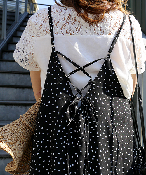 n'ee-ne（ネーネ）の「レース切り替えTシャツ+キャミワンピース（ワンピース・レディース・ブラック/ネイビー/ドット/キナリ/パープル・M/L）」の15枚目の写真