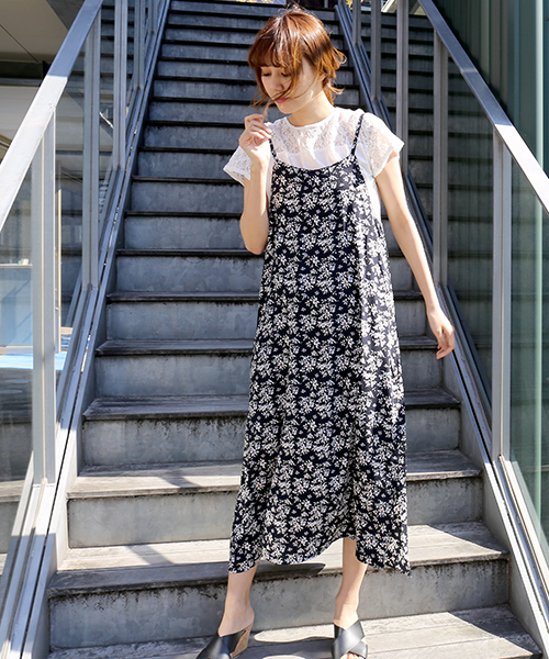 n'ee-ne（ネーネ）の「レース切り替えTシャツ+キャミワンピース（ワンピース・レディース・ブラック/ネイビー/ドット/キナリ/パープル・M/L）」の7枚目の写真