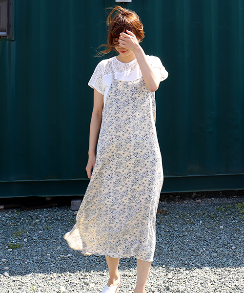 n'ee-ne（ネーネ）の「レース切り替えTシャツ+キャミワンピース（ワンピース・レディース・ブラック/ネイビー/ドット/キナリ/パープル・M/L）」の12枚目の写真