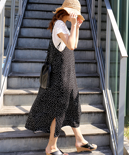 n'ee-ne（ネーネ）の「レース切り替えTシャツ+キャミワンピース（ワンピース・レディース・ブラック/ネイビー/ドット/キナリ/パープル・M/L）」の16枚目の写真