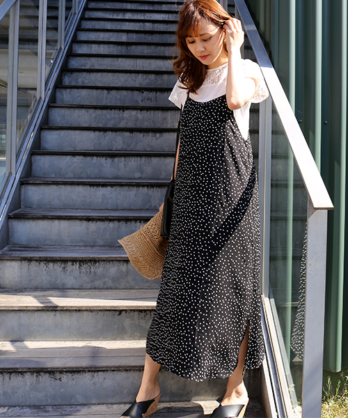 n'ee-ne（ネーネ）の「レース切り替えTシャツ+キャミワンピース（ワンピース・レディース・ブラック/ネイビー/ドット/キナリ/パープル・M/L）」の17枚目の写真