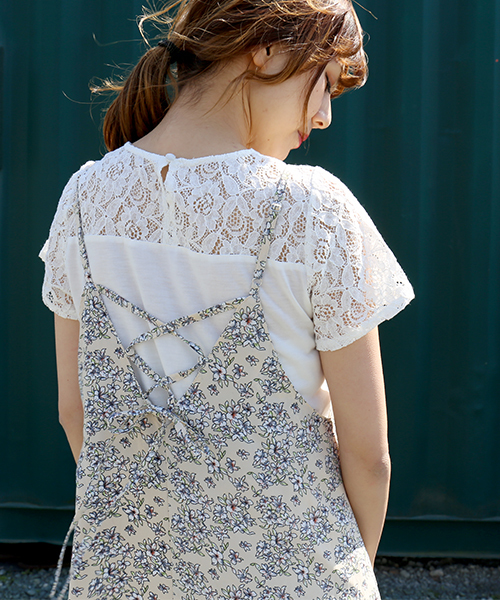 n'ee-ne（ネーネ）の「レース切り替えTシャツ+キャミワンピース（ワンピース・レディース・ブラック/ネイビー/ドット/キナリ/パープル・M/L）」の21枚目の写真