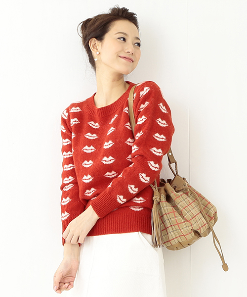 Ray BEAMS（レイビームス）の「Ce Forsyth / リップ柄ニット（ニット/セーター・レディース・ブラック/レッド・ONE SIZE）」の13枚目の写真