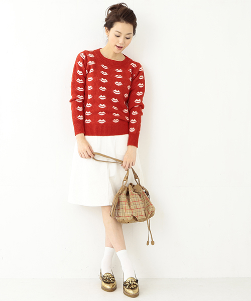 Ray BEAMS（レイビームス）の「Ce Forsyth / リップ柄ニット（ニット/セーター・レディース・ブラック/レッド・ONE SIZE）」の10枚目の写真