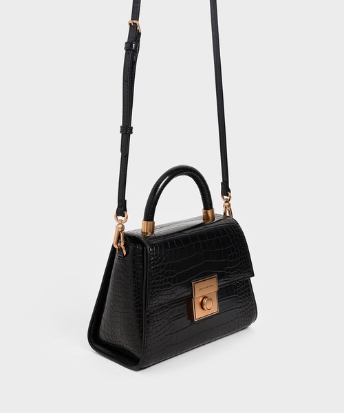 CHARLES & KEITH（チャールズ & キース）の「クロックエフェクト ストラクチャード スカルプチャーバッグ / Croc-Effect Structured Sculptural Bag（ハンドバッグ・レディース・ブラック/クリーム/イエロー/ベビーピンク・S）」の6枚目の写真