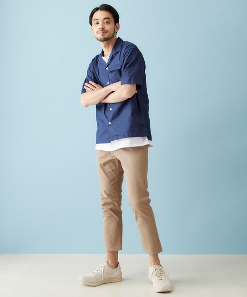 MONO-MART（モノマート）の「カツラギ素材 テーパード アンクルストレッチ チノパンツ（チノパンツ・メンズ・ブラック/ダークブラウン/ベージュ/アイボリー/オリーブ/ネイビー/グレー系その他2/チャコール/ライトベージュ/ブルー系その他/ワイン/グレー系その他・S/M/L/XL）」の17枚目の写真