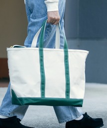 LL Bean アイボリーとグリーンのトートバッグ L.L.BEAN