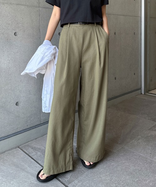 セール】リネンブレンドタックワイドパンツ（その他パンツ）｜andme
