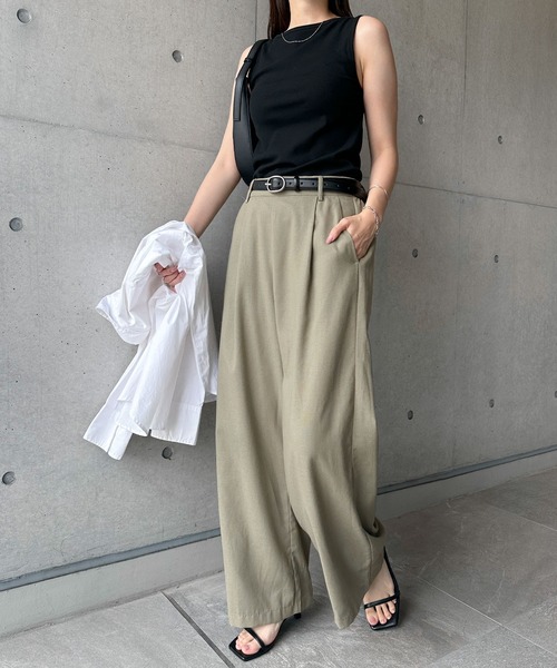 セール】リネンブレンドタックワイドパンツ（その他パンツ）｜andme