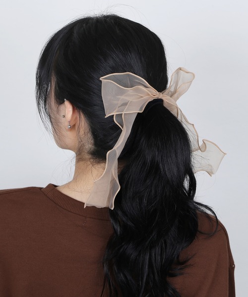 WC(ダブル シー)の「WC/シフォンリボンヘアゴム(ヘアゴム・レディース・ブラック/ベージュ/パープル/グリーン・FREE)」の2枚目の写真