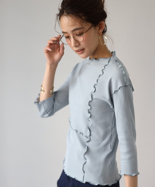 deux amour(ドゥーザムール)の「長袖メロ―フリルリブインナー(Tシャツ/カットソー・レディース・ブラック/オフホワイト/ピンク/ミント/ライトパープル・MEDIUM)」の3枚目の写真