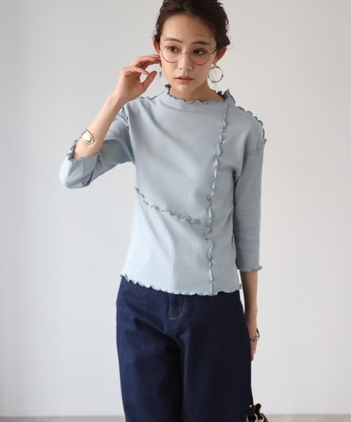 deux amour(ドゥーザムール)の「長袖メロ―フリルリブインナー(Tシャツ/カットソー・レディース・ブラック/オフホワイト/ピンク/ミント/ライトパープル・MEDIUM)」の6枚目の写真