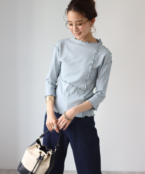 deux amour(ドゥーザムール)の「長袖メロ―フリルリブインナー(Tシャツ/カットソー・レディース・ブラック/オフホワイト/ピンク/ミント/ライトパープル・MEDIUM)」の7枚目の写真