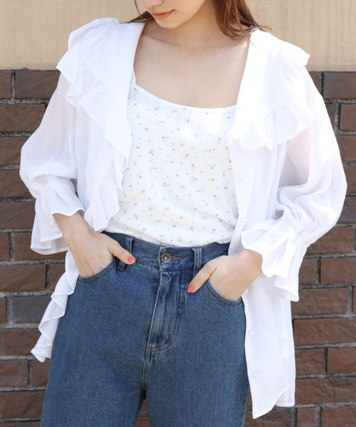 one after another NICE CLAUP（ワンアフターアナザーナイスクラップ）の「楊柳フリルブラウス（シャツ/ブラウス・レディース・オフホワイト/ベージュ/ドット・FREE）」の2枚目の写真