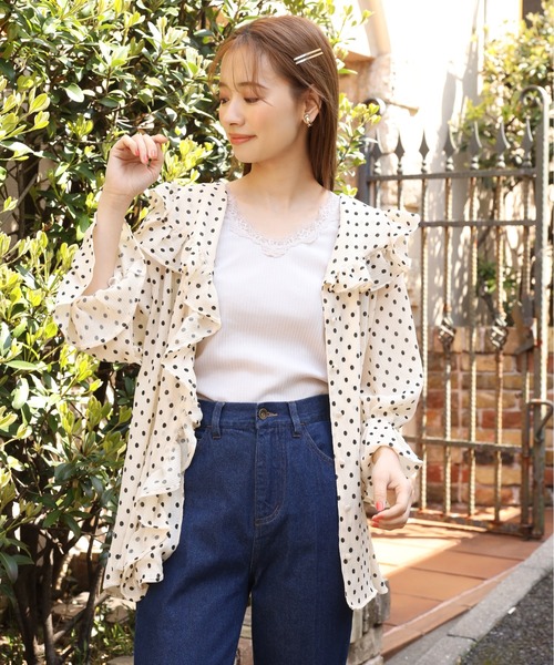 one after another NICE CLAUP（ワンアフターアナザーナイスクラップ）の「楊柳フリルブラウス（シャツ/ブラウス・レディース・オフホワイト/ベージュ/ドット・FREE）」の4枚目の写真