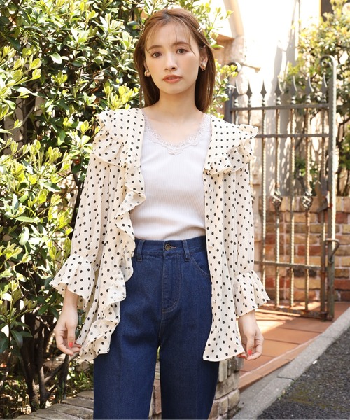 one after another NICE CLAUP（ワンアフターアナザーナイスクラップ）の「楊柳フリルブラウス（シャツ/ブラウス・レディース・オフホワイト/ベージュ/ドット・FREE）」の8枚目の写真