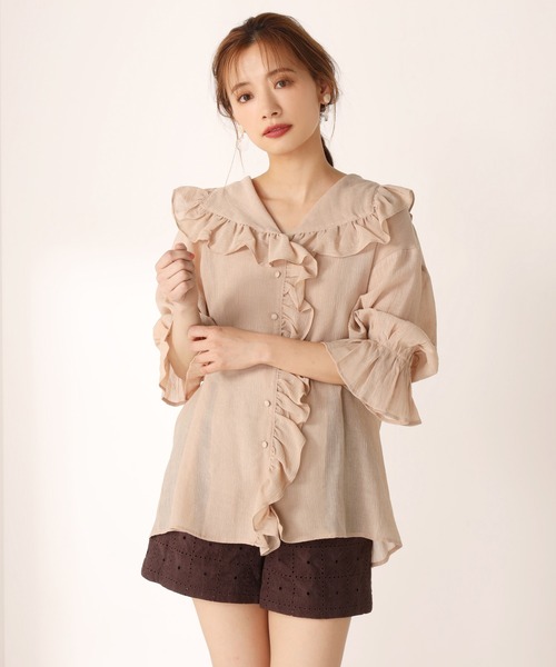 one after another NICE CLAUP（ワンアフターアナザーナイスクラップ）の「楊柳フリルブラウス（シャツ/ブラウス・レディース・オフホワイト/ベージュ/ドット・FREE）」の14枚目の写真