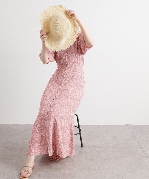 natural couture（ナチュラルクチュール）の「レトロ小花柄パフワンピース（ワンピース・レディース・ブラック/ピンク/グリーン・FREE）」の3枚目の写真