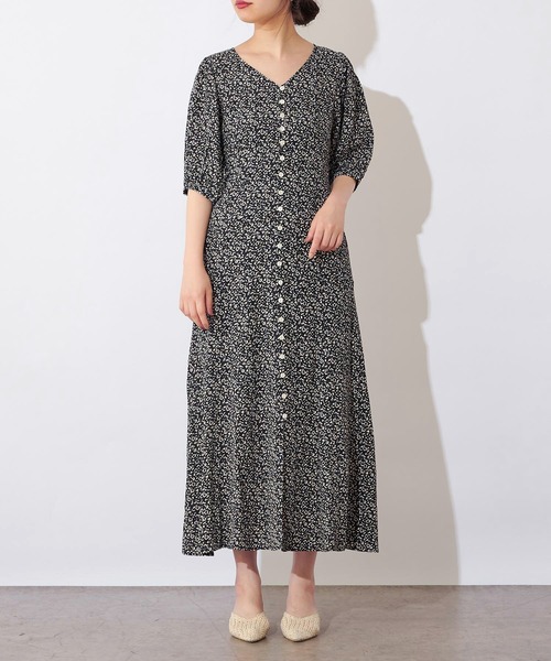 natural couture（ナチュラルクチュール）の「レトロ小花柄パフワンピース（ワンピース・レディース・ブラック/ピンク/グリーン・FREE）」の19枚目の写真