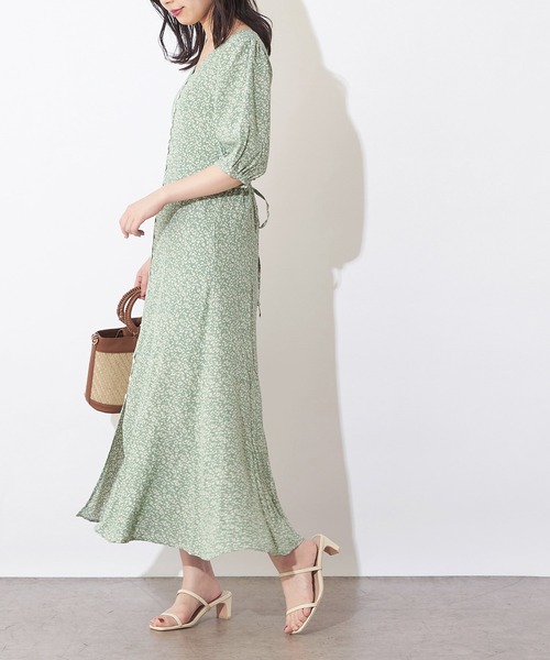 natural couture（ナチュラルクチュール）の「レトロ小花柄パフワンピース（ワンピース・レディース・ブラック/ピンク/グリーン・FREE）」の10枚目の写真