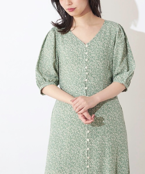 natural couture（ナチュラルクチュール）の「レトロ小花柄パフワンピース（ワンピース・レディース・ブラック/ピンク/グリーン・FREE）」の11枚目の写真