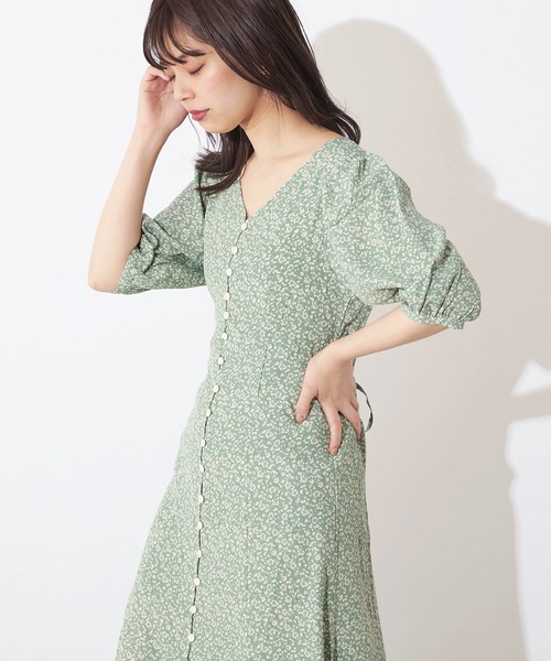 natural couture（ナチュラルクチュール）の「レトロ小花柄パフワンピース（ワンピース・レディース・ブラック/ピンク/グリーン・FREE）」の12枚目の写真