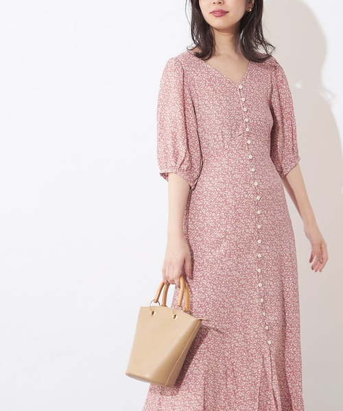 natural couture（ナチュラルクチュール）の「レトロ小花柄パフワンピース（ワンピース・レディース・ブラック/ピンク/グリーン・FREE）」の17枚目の写真