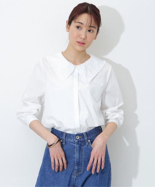 NATURAL BEAUTY BASIC（ナチュラルビューティーベーシック）の「フリルカラーブラウス（シャツ/ブラウス・レディース・ブラック/オフホワイト・MEDIUM/SMALL）」の16枚目の写真