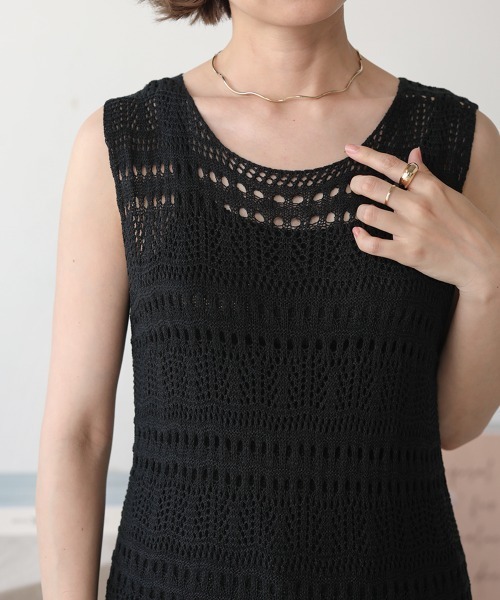 Bab（バブ）の「【WEB限定】クロシェニットロングワンピース（ワンピース・レディース・ブラック/ベージュ・FREE）」の4枚目の写真