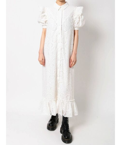 jouetie（ジュエティ）の「フリルショルダーコットンワンピース（ワンピース・レディース・オフホワイト/ブラック/グリーン・MEDIUM）」の4枚目の写真