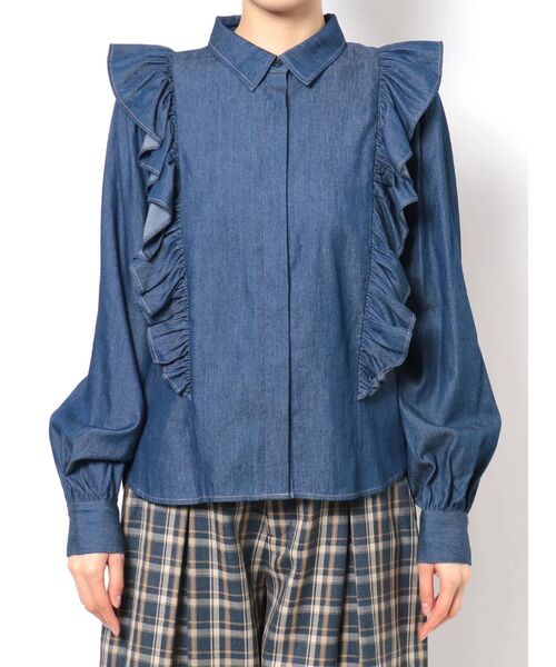 COTORICA（コトリカ）の「【THE DAYZ TOKYO】フリルデニムブラウス（シャツ/ブラウス・レディース・インディゴブルー・SMALL/MEDIUM）」の3枚目の写真