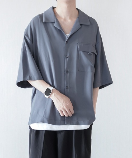 melt.(メルト)の「melt. - Dカンフラップポケットトロミオーバーオープンカラーシャツ(シャツ/ブラウス・メンズ・チャコールグレー/ブルー/グレイッシュベージュ・SMALL/MEDIUM/LARGE)」の2枚目の写真