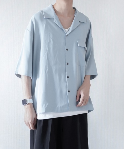 melt.(メルト)の「melt. - Dカンフラップポケットトロミオーバーオープンカラーシャツ(シャツ/ブラウス・メンズ・チャコールグレー/ブルー/グレイッシュベージュ・SMALL/MEDIUM/LARGE)」の3枚目の写真