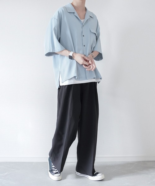 melt.(メルト)の「melt. - Dカンフラップポケットトロミオーバーオープンカラーシャツ(シャツ/ブラウス・メンズ・チャコールグレー/ブルー/グレイッシュベージュ・SMALL/MEDIUM/LARGE)」の5枚目の写真