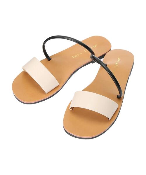 Green　Parks（グリーンパークス）の「【WEB限定サイズあり】・ダブルストラップフラットサンダル＊（サンダル・レディース・ブラック/アイボリー・LL/S/M/L）」の6枚目の写真