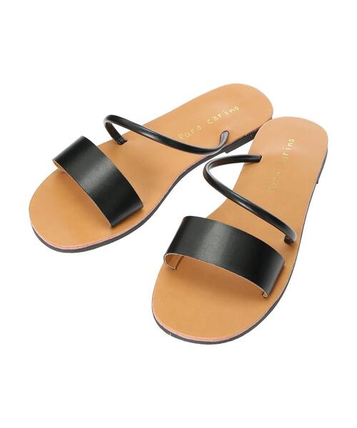 Green　Parks（グリーンパークス）の「【WEB限定サイズあり】・ダブルストラップフラットサンダル＊（サンダル・レディース・ブラック/アイボリー・LL/S/M/L）」の3枚目の写真