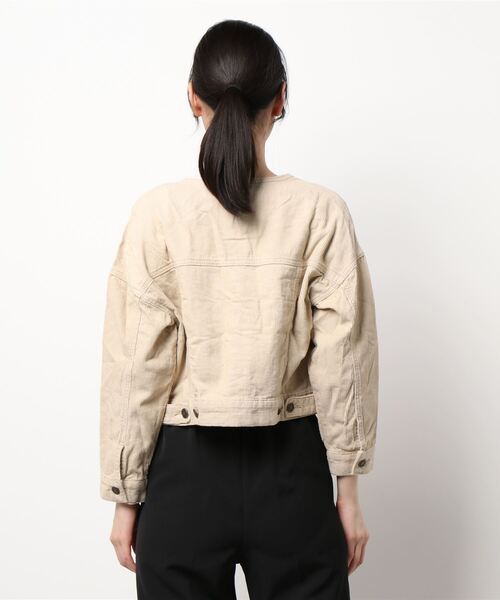 coca（coca）（コカ）の「こなれショート丈！ノーカラーコーデュロイジャケット（ノーカラージャケット・レディース・ブラウン/ベージュ・M/L）」の3枚目の写真