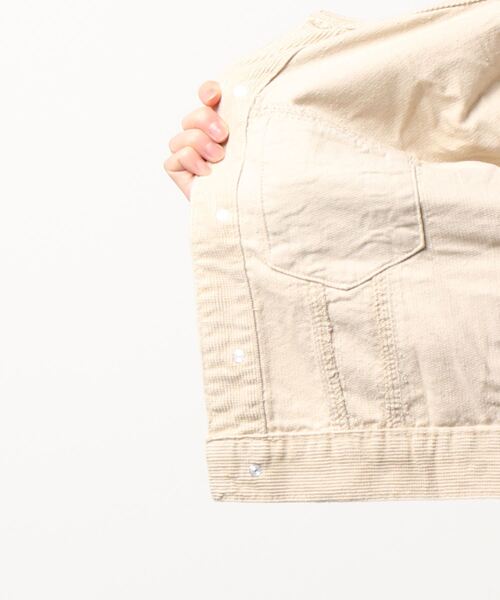 coca（coca）（コカ）の「こなれショート丈！ノーカラーコーデュロイジャケット（ノーカラージャケット・レディース・ブラウン/ベージュ・M/L）」の4枚目の写真