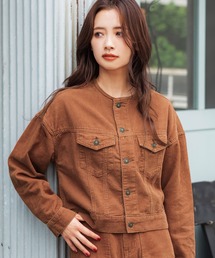 こなれショート丈！ノーカラーコーデュロイジャケット