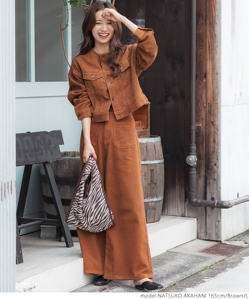 coca（coca）（コカ）の「こなれショート丈！ノーカラーコーデュロイジャケット（ノーカラージャケット・レディース・ブラウン/ベージュ・M/L）」の11枚目の写真