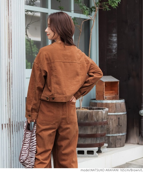 coca（coca）（コカ）の「こなれショート丈！ノーカラーコーデュロイジャケット（ノーカラージャケット・レディース・ブラウン/ベージュ・M/L）」の12枚目の写真