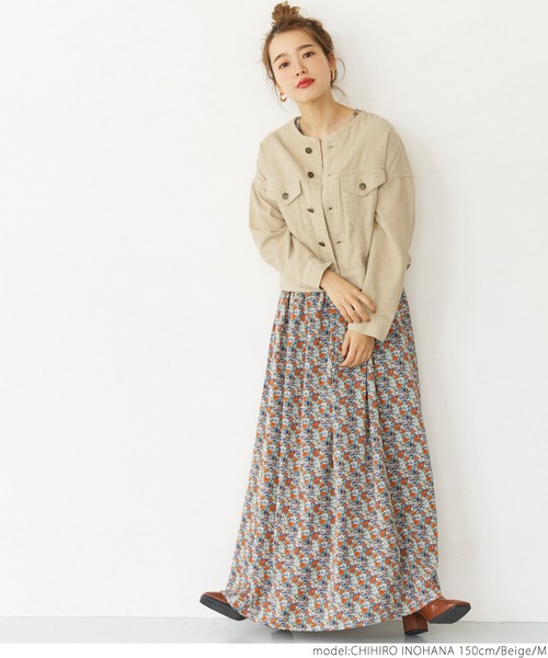 coca（coca）（コカ）の「こなれショート丈！ノーカラーコーデュロイジャケット（ノーカラージャケット・レディース・ブラウン/ベージュ・M/L）」の13枚目の写真