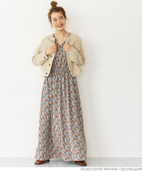 coca（coca）（コカ）の「こなれショート丈！ノーカラーコーデュロイジャケット（ノーカラージャケット・レディース・ブラウン/ベージュ・M/L）」の14枚目の写真