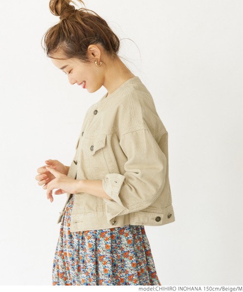 coca（coca）（コカ）の「こなれショート丈！ノーカラーコーデュロイジャケット（ノーカラージャケット・レディース・ブラウン/ベージュ・M/L）」の15枚目の写真