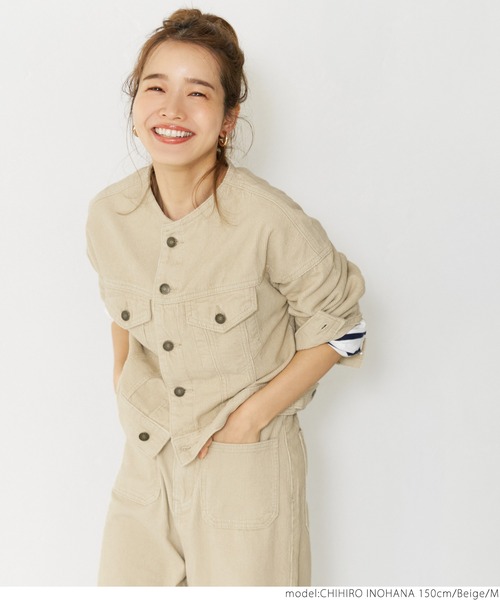 coca（coca）（コカ）の「こなれショート丈！ノーカラーコーデュロイジャケット（ノーカラージャケット・レディース・ブラウン/ベージュ・M/L）」の19枚目の写真