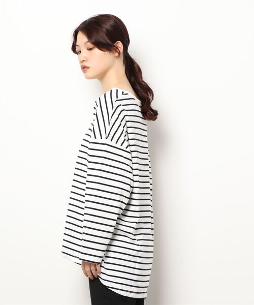 HONEYSUCKLE ROSE（ハニーサックルローズ）の「【HONEYSUCKLE ROSE】ボーダークルーロンＴ（Tシャツ/カットソー・レディース・ホワイト×ネイビー/ホワイト×カーキブラウン・M/S/L）」の3枚目の写真