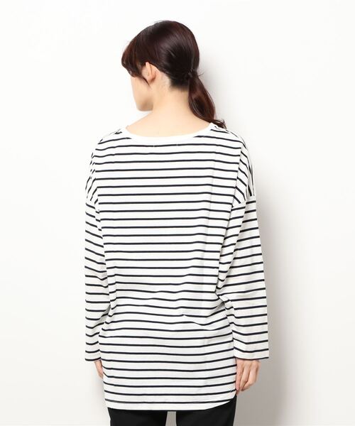 HONEYSUCKLE ROSE（ハニーサックルローズ）の「【HONEYSUCKLE ROSE】ボーダークルーロンＴ（Tシャツ/カットソー・レディース・ホワイト×ネイビー/ホワイト×カーキブラウン・M/S/L）」の4枚目の写真