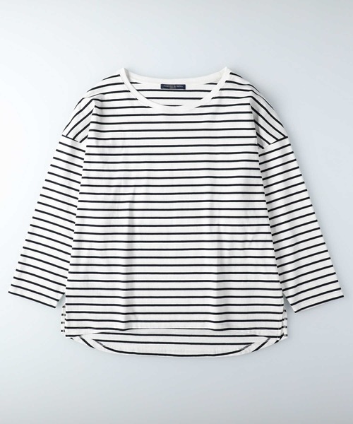 HONEYSUCKLE ROSE（ハニーサックルローズ）の「【HONEYSUCKLE ROSE】ボーダークルーロンＴ（Tシャツ/カットソー・レディース・ホワイト×ネイビー/ホワイト×カーキブラウン・M/S/L）」の6枚目の写真