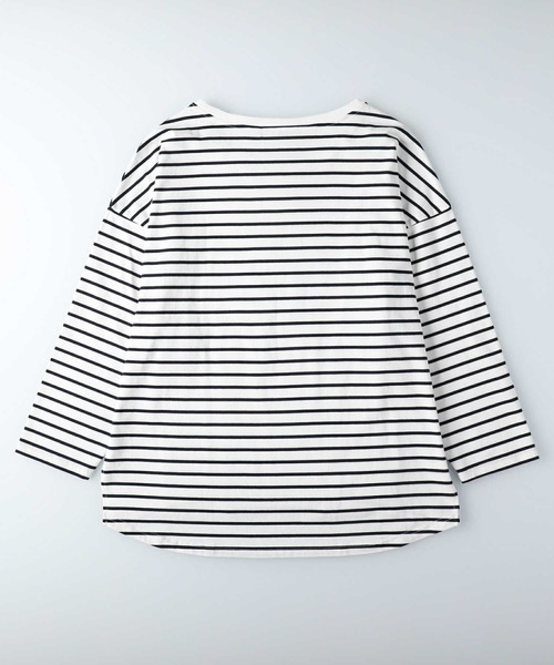 HONEYSUCKLE ROSE（ハニーサックルローズ）の「【HONEYSUCKLE ROSE】ボーダークルーロンＴ（Tシャツ/カットソー・レディース・ホワイト×ネイビー/ホワイト×カーキブラウン・M/S/L）」の7枚目の写真